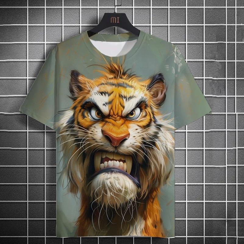 

Модная мужская повседневная футболка с 3D-принтом и интересным принтом животных, с короткими рукавами, модная уличная круглая рубашка с тигровым узором 6xl