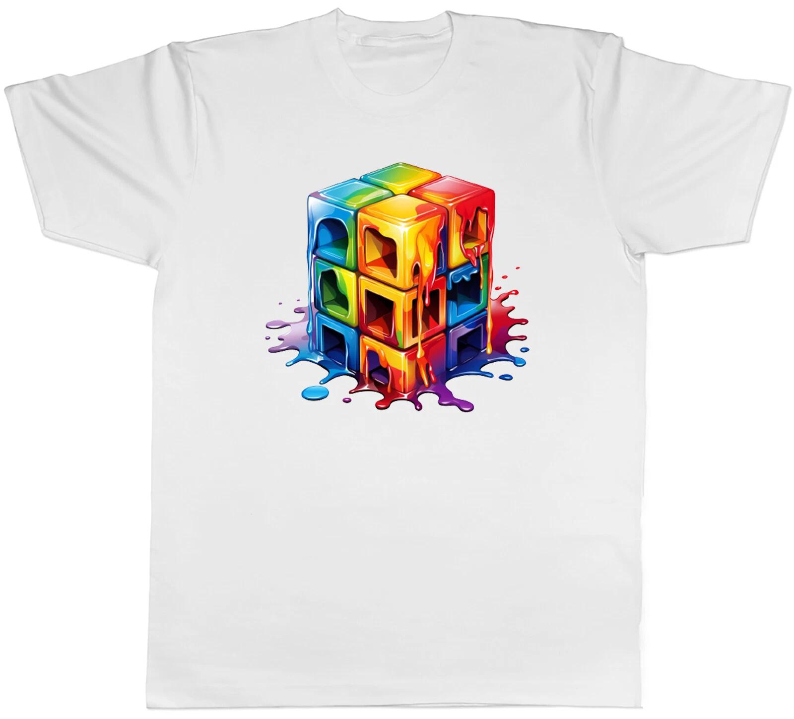 Melting Rubik s Cube Mens T-Shirt Puzzle Game Solve Tee Gift XS