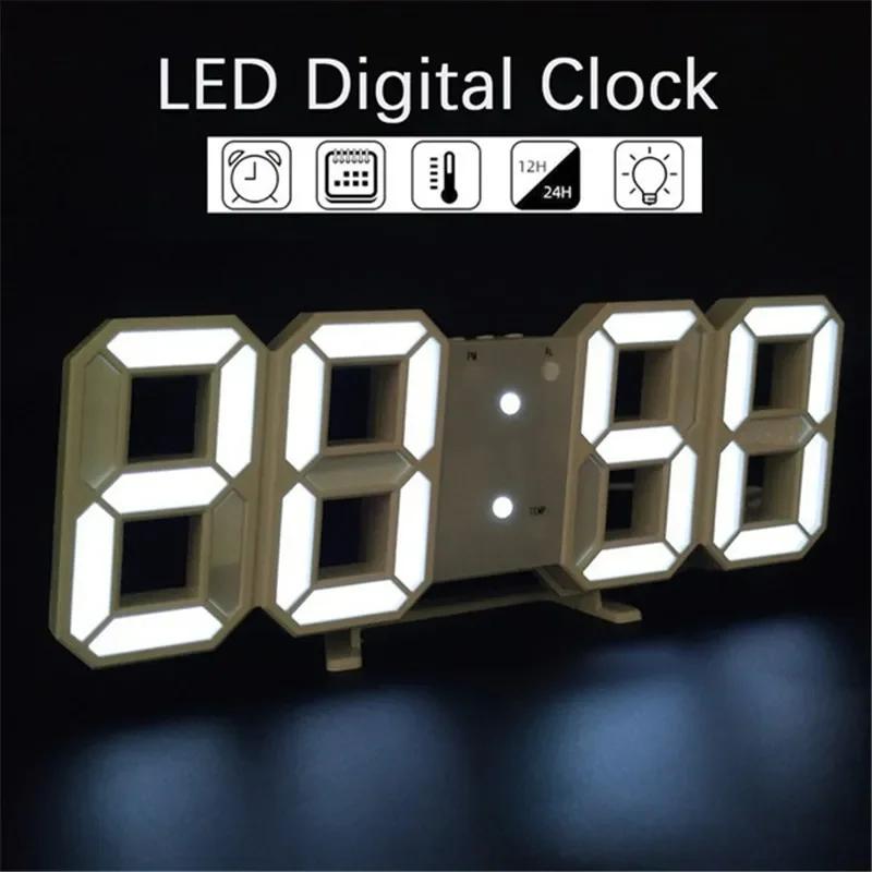 Night Digital Clock Wall Decor Mode Led Home and Decoration Clocks Hanging Watches Bedroom Room Large Interior 3D Light Garden