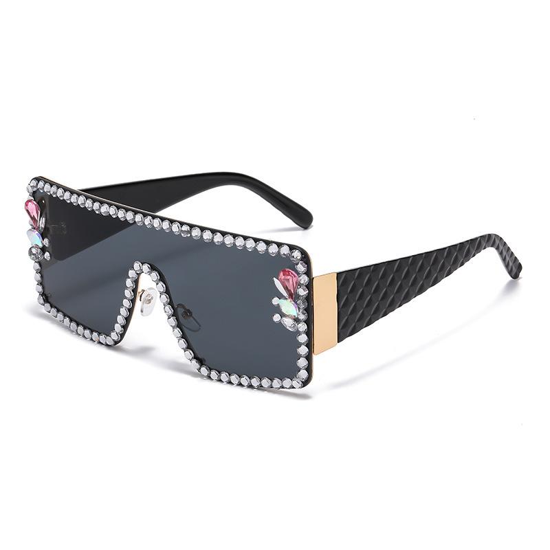 Large Frame Diamond-Encrusted Sunglasses, Women'S Anti-Ultraviolet Glasses, One-Piece Windproof Cycling Sunglasses, Rhinestone Glasses