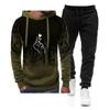 Tuta da uomo casual con cappuccio, set di abbigliamento sportivo da uomo, felpa + pantaloni della tuta, 2 pezzi, tuta, pullover, felpa con cappuccio, moda maschile
