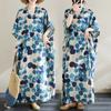 DIMANAF 2024 Plus Size Summer Dress Beach Women V-Neck Maxi Floral Print Holiday Soft Dot Blue Linen Loose Dresses