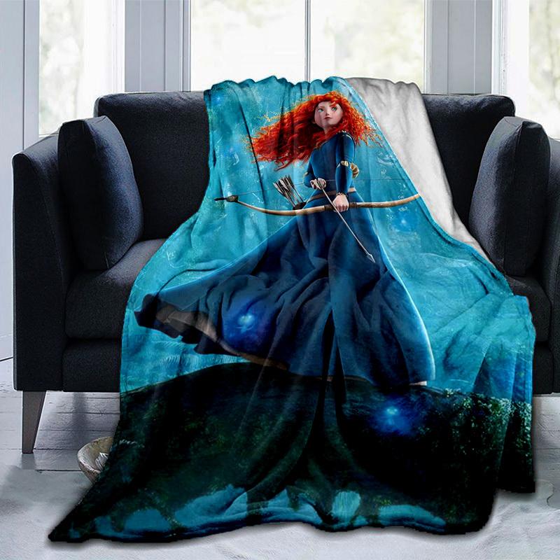 1pc. Cartoon Princess Merida Bow and Arrow Forest Theme Blanket, Soft Throw for Home Decor, Gift Idea, All Seasons Use, Blue Dress with Red Hair, Fant