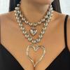 Vintage Elegantes Großes Liebesherz Anhänger Halskette Für Frauen Übertrieben Mehrschichtig CCB Perlenkette Choker Mädchen Party Schmuck Geschenk
