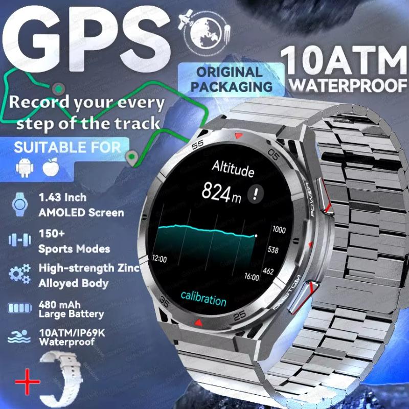 2025 New Dual-Band Satellite GPS Smart Watch Men 1.43'' AMOLED Screen Compass Heart Rate BT Call IP69 Waterproof Swimming Watch