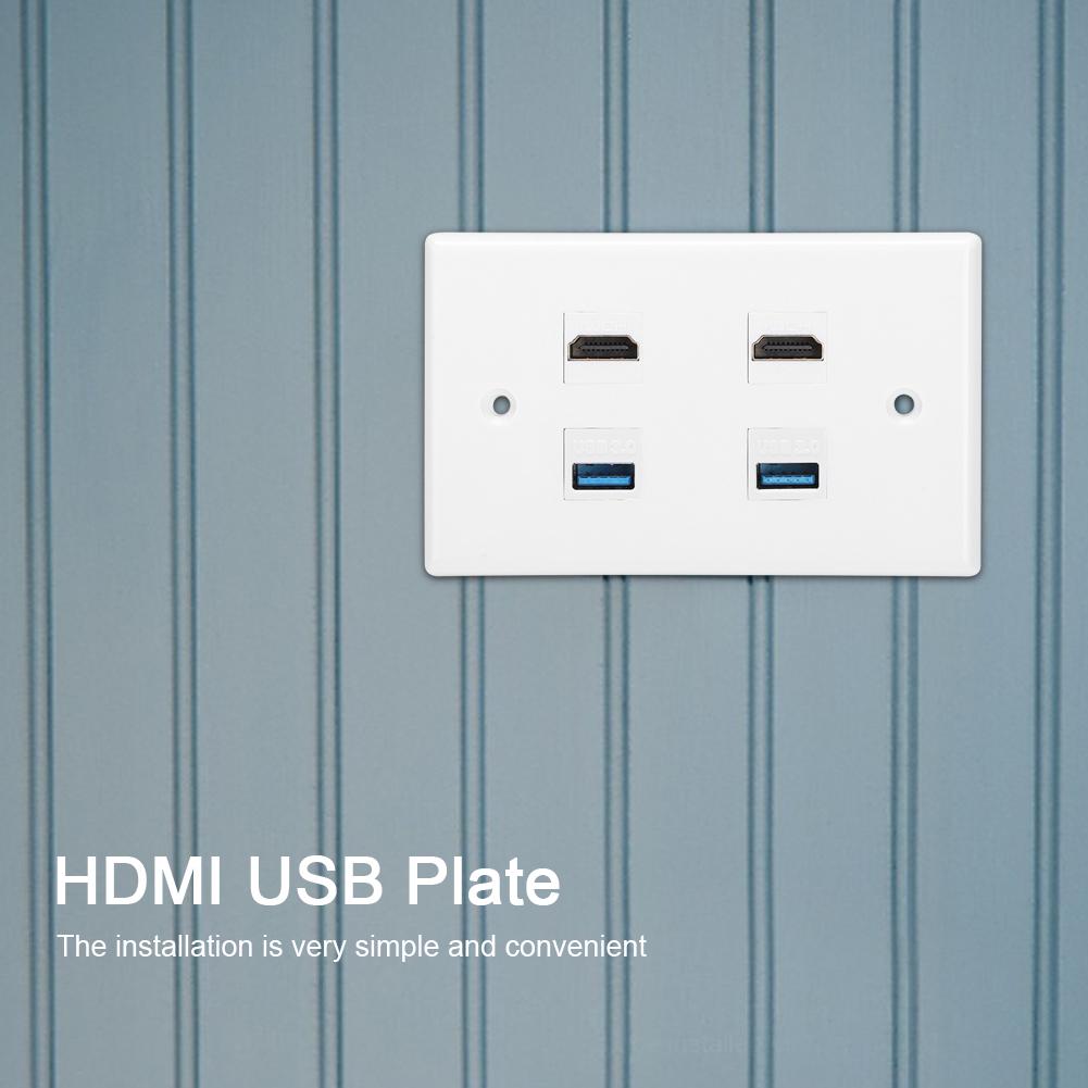 2 HDMI Female To Female Buckle 2USB Buckle Wall Plate Panel for Home Hotel