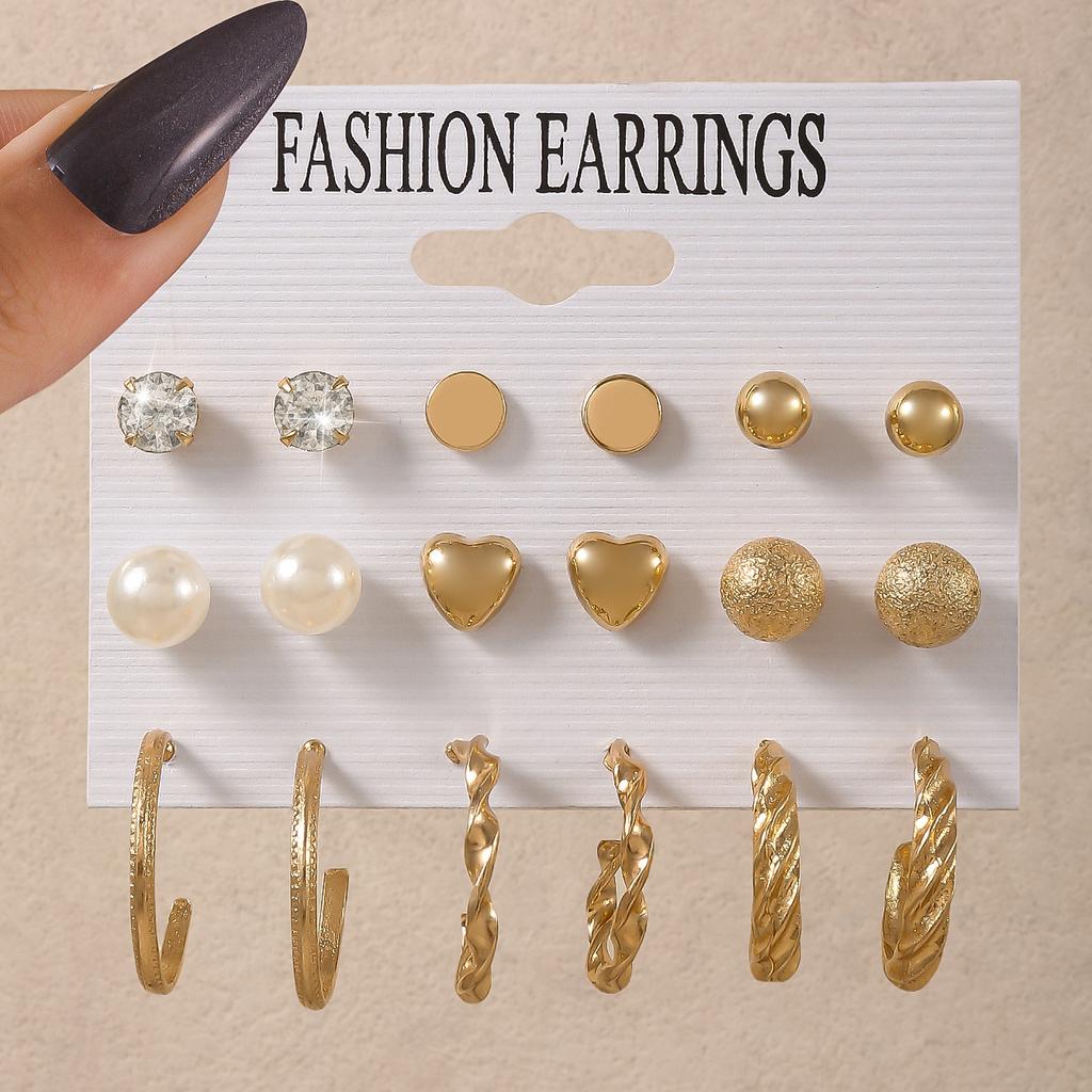 Hot Sale Vintage Gold Geometric Women's Earrings Set Pearl Earrings Earrings Set