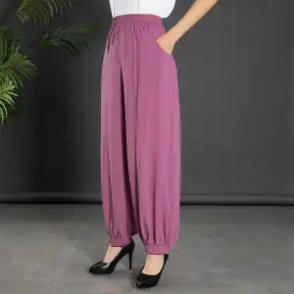 Women's Summer New High Waist Elastic Wide Leg Pants Fashionable Solid Pockets Soft Mosquito Proof Loose Versatile Lantern Pants