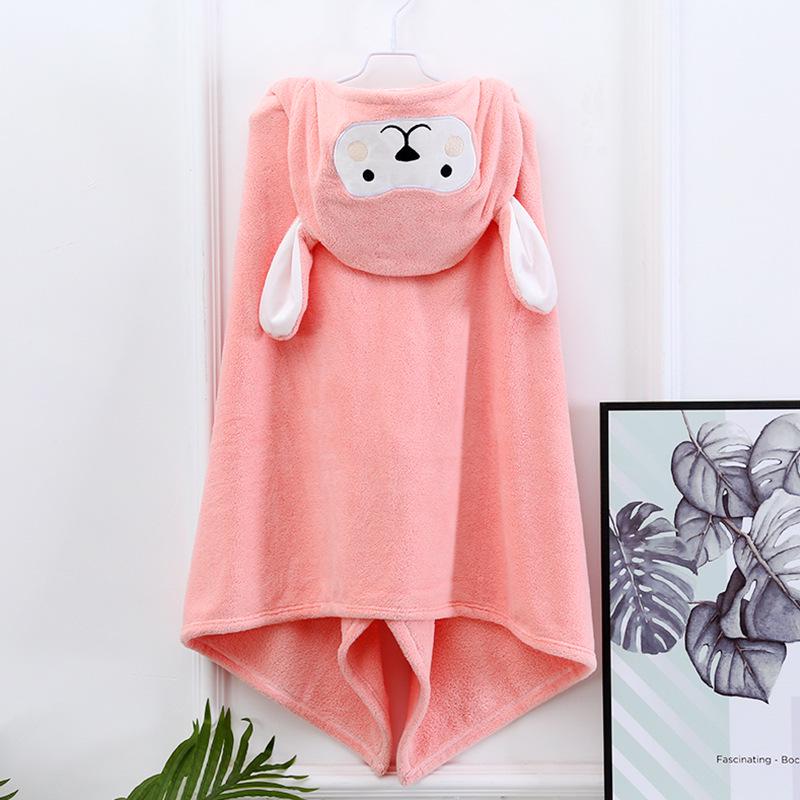 Children's Hooded Coral Fleece Bath Towel - Soft, Absorbent, Cartoon Design