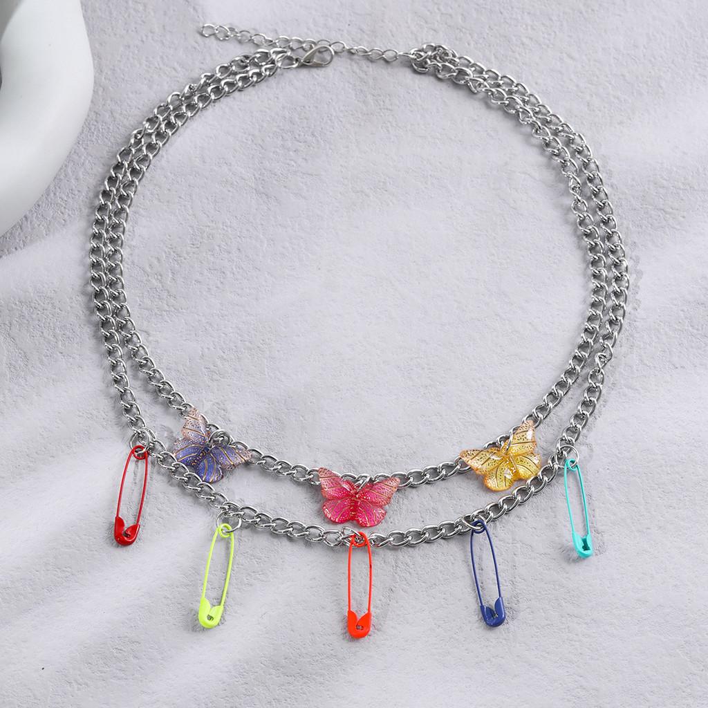 Stunning Multi-layered Colorful Butterfly Necklace Elegant Alloy Geometric Design For Women