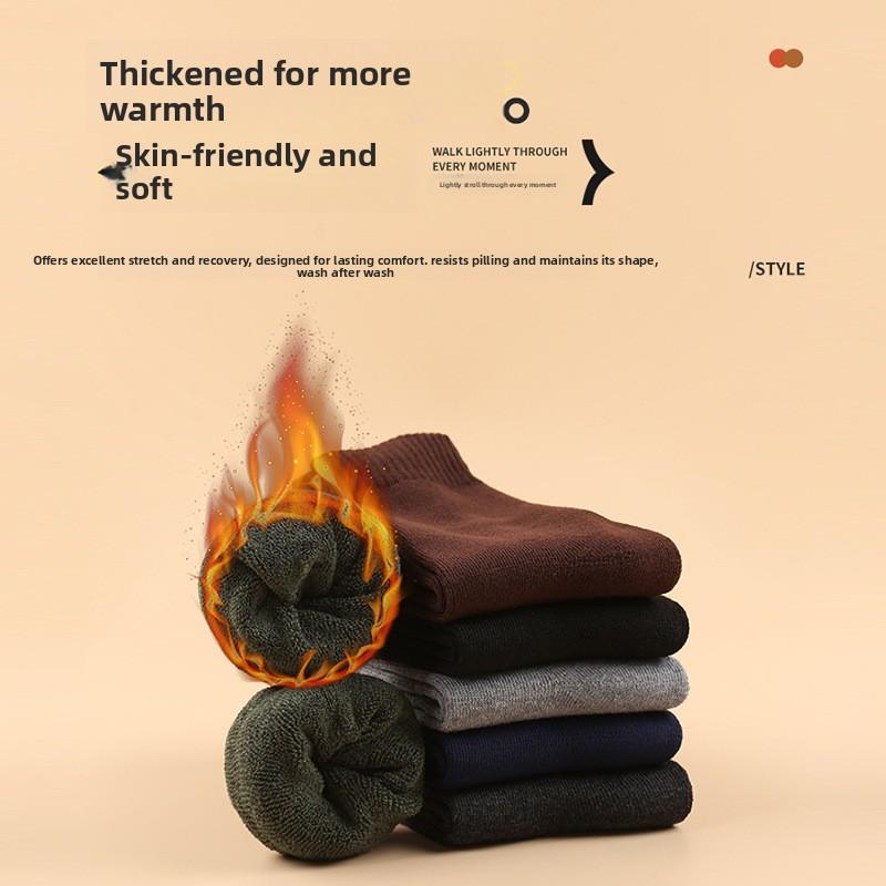Zopfmuster Herren Wadenhoch Unifarben Winter Fleece Verdickt Warm Boden Socken, Freizeit Business Wadenhoch Herren Handtuch Socken