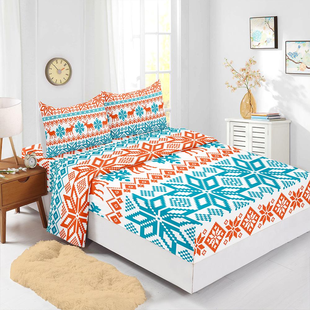 Four-Piece Mattress Set Christmas 3D Digital Printing Kit Mattress Protective Cover