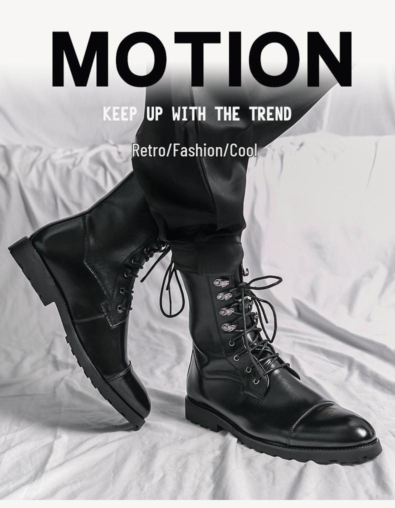 Herbst/Winter Übergröße Schnür-Stiefeletten - Europäische & Amerikanische Schwarze Motorrad-Denim & Business-Lederstiefel