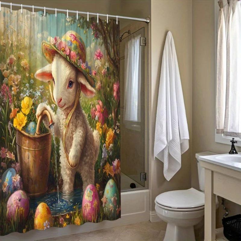 Charming Easter Bunny with Colorful Eggs Shower Curtain - Water-Resistant, Easy to Clean, Adds a Festive and Whimsical Touch
