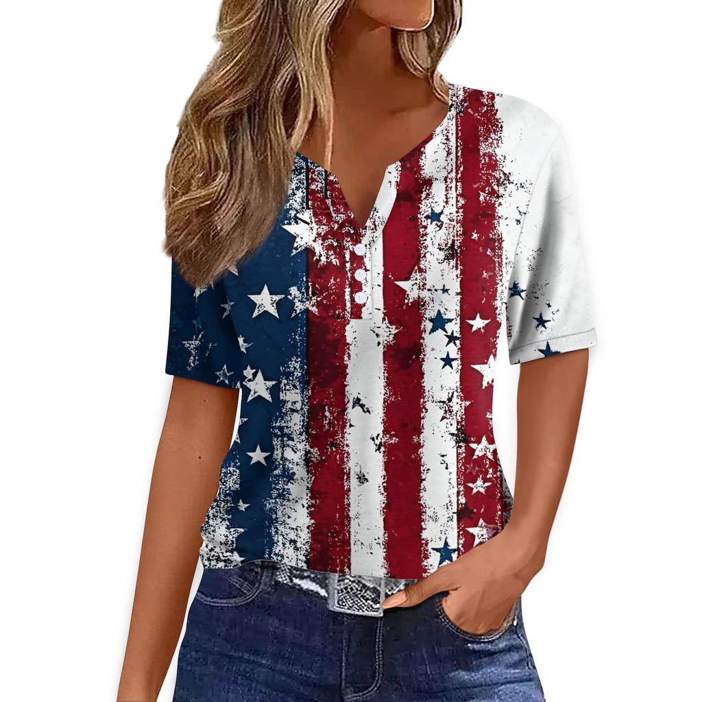 Women's T Shirt Tee Print Button Short Sleeve Daily Weekend Fashion Basic V- Neck Regular Top