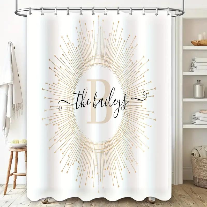 Retro Style Gold Bath Curtain with Letter D Decoration for Bathroom Accessories 72 x 84 inches