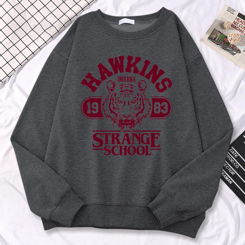Casual Street Womens Sweatshirt Hawkins High School Indiana 1983 Printing Hoodies Loose Crewneck Pullovers