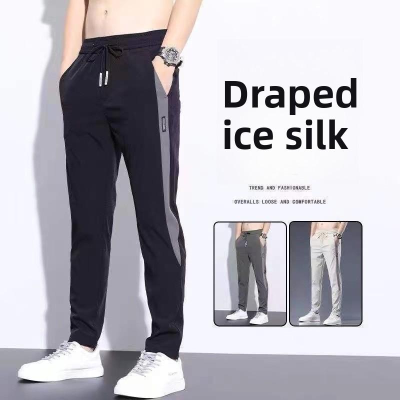 Summer Ice Silk Mens Casual Pants With Spliced Design For Youth And Teenagers