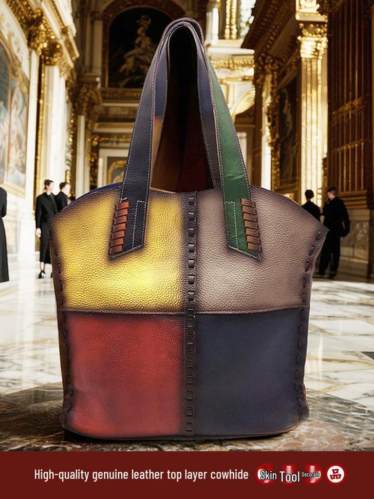 Large Capacity Cowhide Tote: European & American Soft Leather Women's Handbag, Fashionable Single Shoulder Commuter Bag