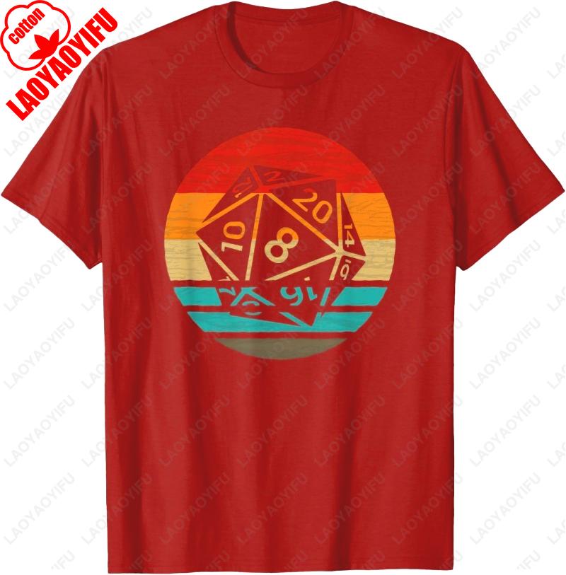 

20 Sided Die Retro Style Vintage Unisex Adult Cotton TShirt Creative Trend Oneck Printed Tops Men Clothing Classics Camisetas S