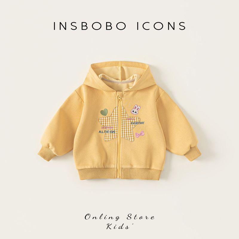 Insbobo Girls  Jacket Spring Baby Girl Hooded Top 2026 New Children s Clothing Spring and Autumn Baby Children s Wear Yellow 90 cm