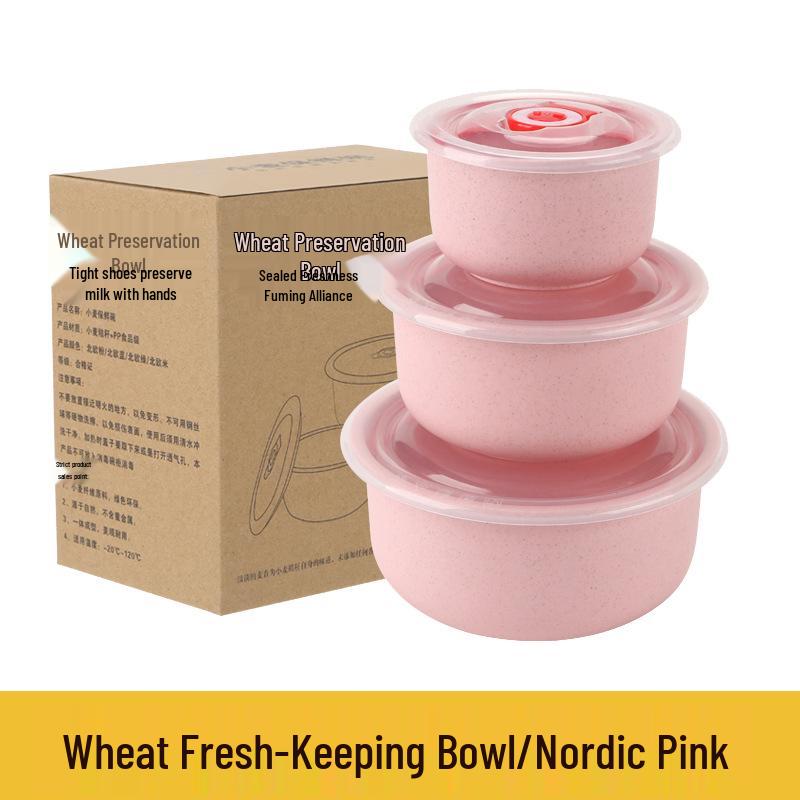 

Wheat Straw Bowl Set - 3-Piece with Lids, Sealed Gift Set with Logo Print