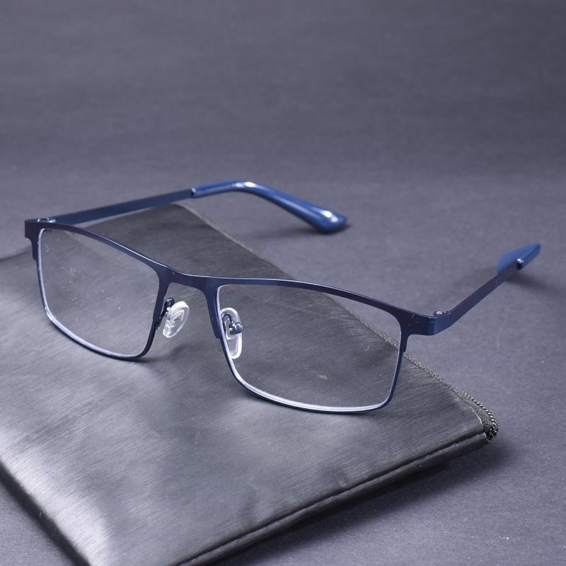 Blue Frame Square Anti Blue Light Reading Glasses Men Business Metal Frame Farsighted Vintage Eyeglasses Readers+125+175