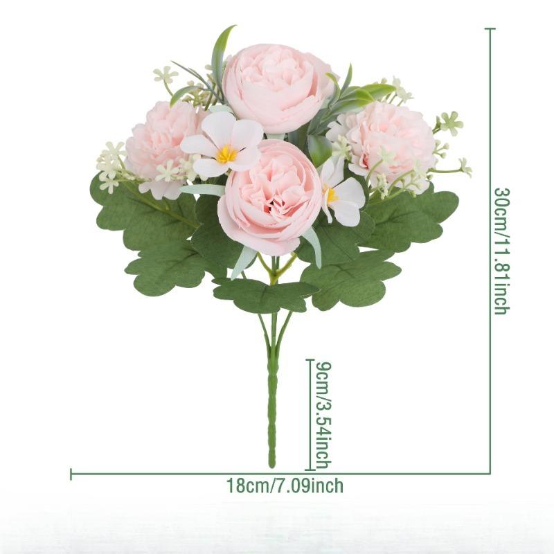 Rose Pink Silk Peony Artificial Flowers Bouquet 5 Big Head and 4 Bud Cheap Fake Flowers for Home Wedding Decoration indoor
