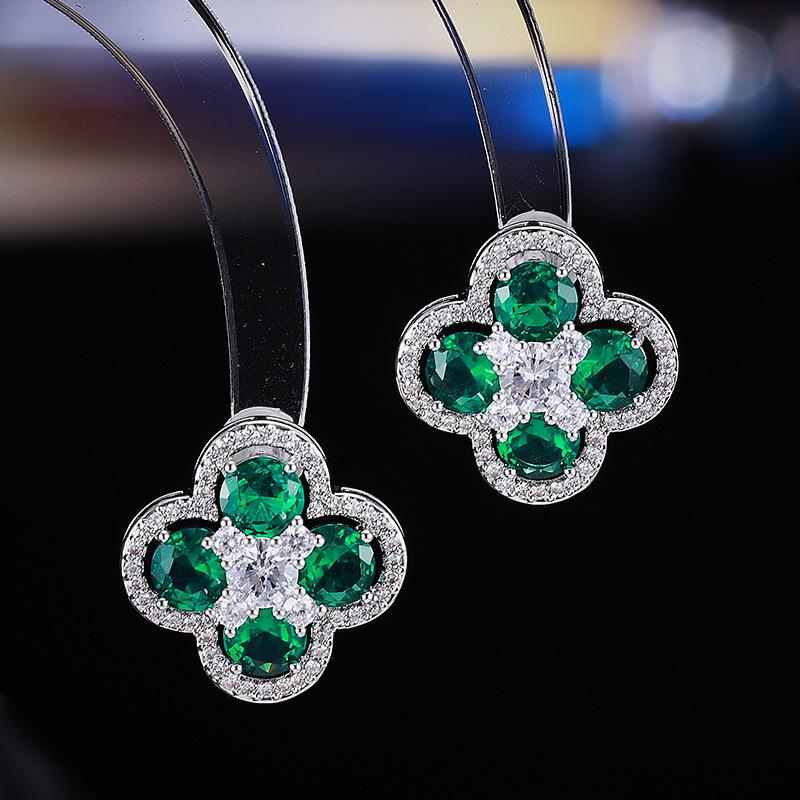 Lucky Clover Flower Stud Earrings Color Zircon Exquisite Earrings Small Exquisite Temperament Versatile Earrings Women s Wholesale