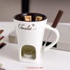 Tasse à café créative avec couverts, 130 ml, style européen, idéale pour faire fondre le fromage et le chocolat. Mug en céramique avec fourchette pour réchauffer les aliments.