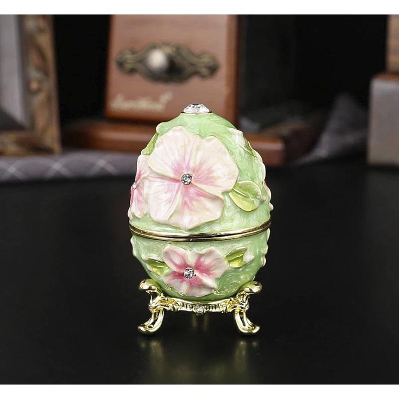 

Faberge Style Enamel Egg Jewelry Box, Flower Pattern Trinket Box with Detachable Stand, 2 Colors Optional зелений