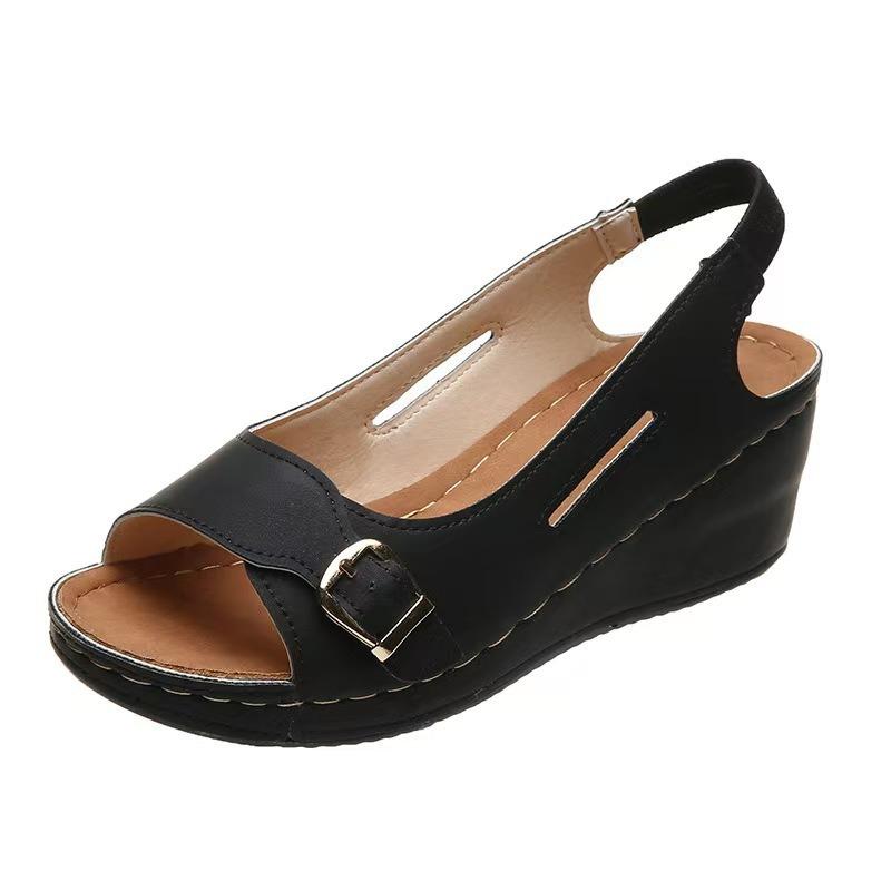 Summer New Wedge Heel Platform Sandals Large Size One Word Fish Mouth Wedge Heel Platform Sandals