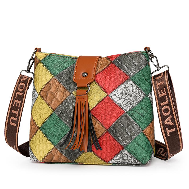 Women's Contrast Color Crossbody Bag Large Capacity Bucket Bag Mother Bag