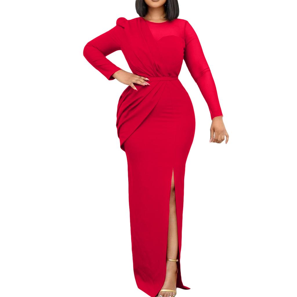 D190 Women's 2023 New Mesh Splicing Maxi Dress - European & American Style