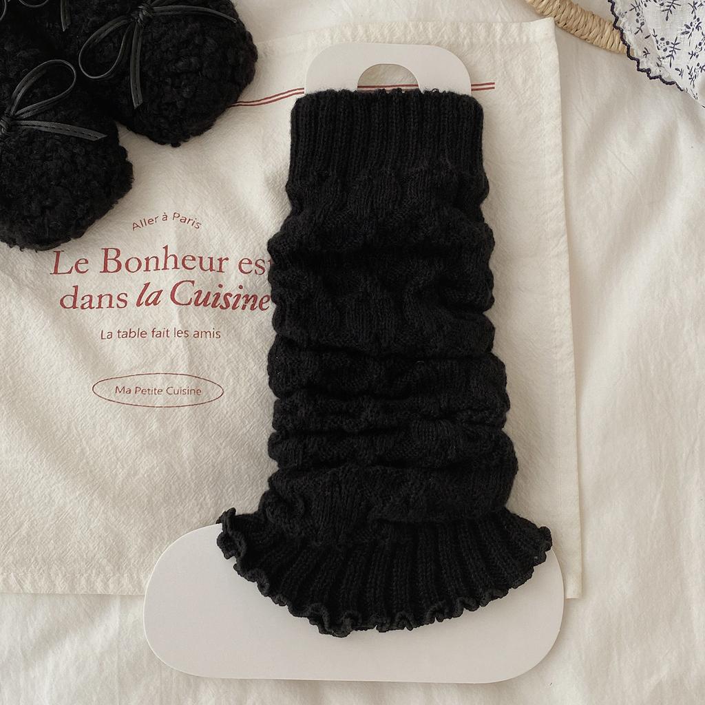 Korean Leg Warmers for Giels Flared Cuff Beige Stackable Slouchy Sleeves Frilly Calf Socks Spring Autumn 2025 Casual Style