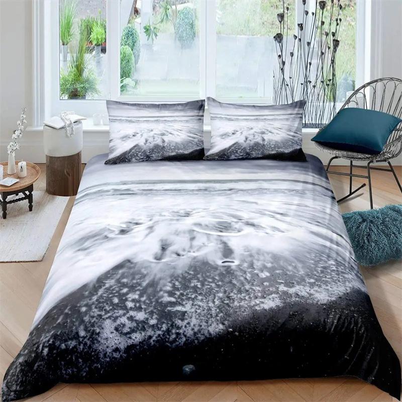 Beach Sea Wave Ocean Duvet Cover Sunset Hawaiian Palm Tree Wave Comforter Cover Tropical Island and Sea Beach Nature Theme Decor