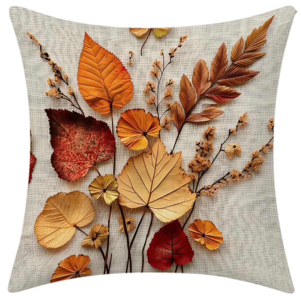 1pc Autumn Fall Leaves Throw Pillow Covers, Farmhouse Botanical Floral Cushion Cases for Sofa Bedroom Living Room Decor