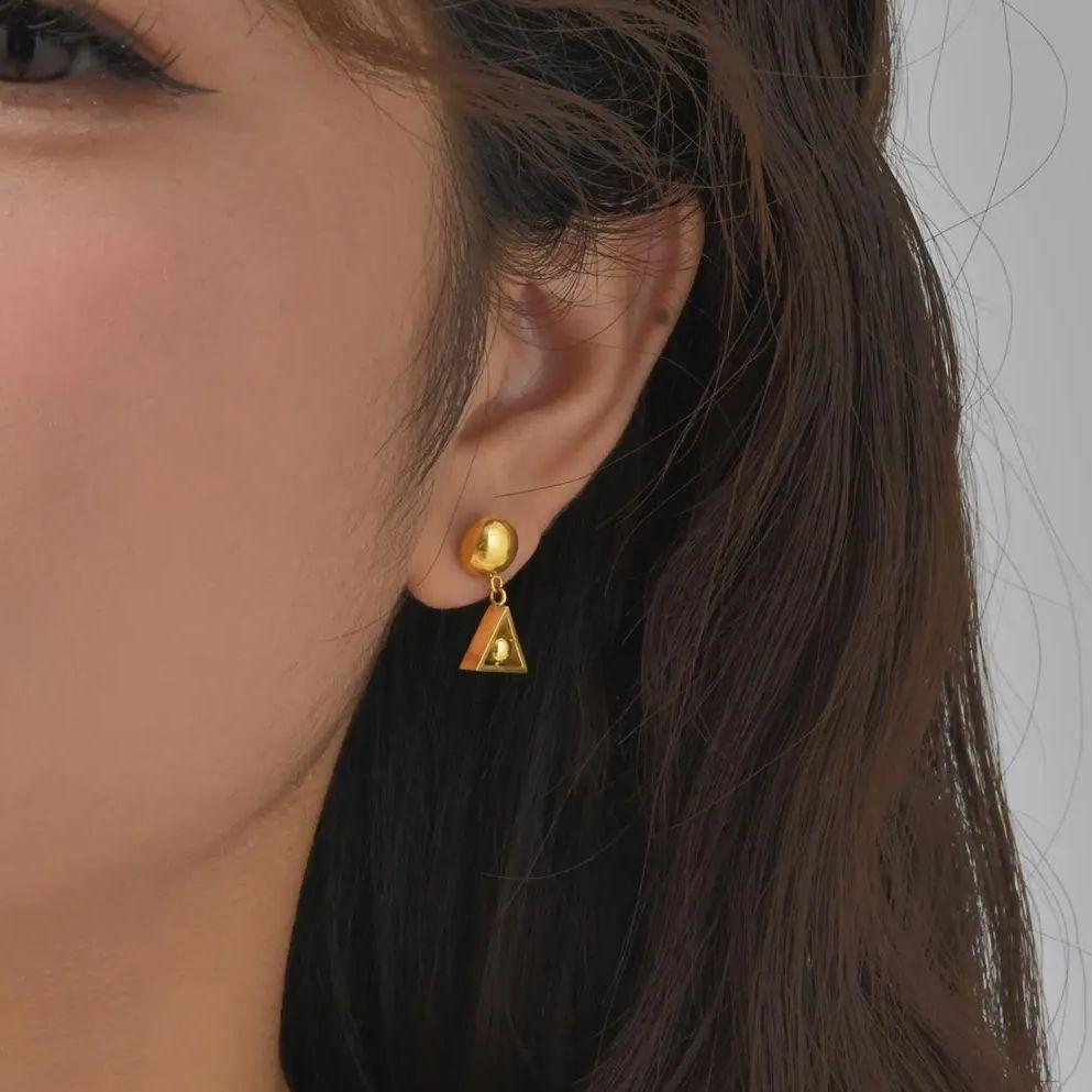 Stainless Steel Round Bead Earrings for Women, Triangle Pendant Earrings,Fashion Jewelry Gifts