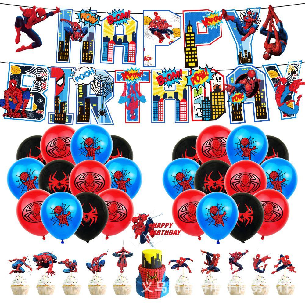 Happy Spiderman Birthday Party Decor Banner Cake Decorations Baby Balloons Kids