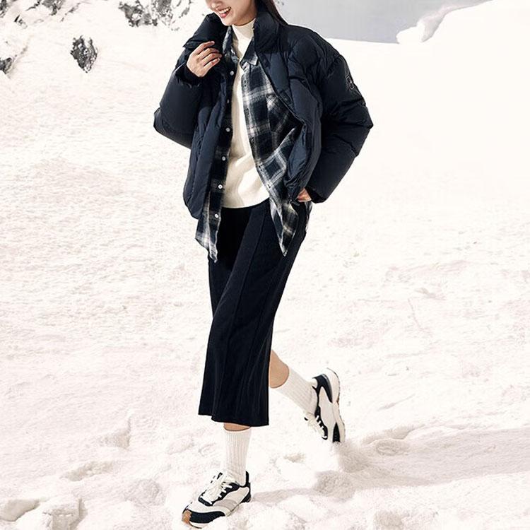 Anta Training Series Solid Color Zipper Stand Collar Long Sleeve Down Jacket Women Outerwear Basic-Black 962347906-4