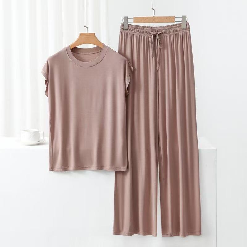 Modal Cotton Loose Home Wear Set, Women's Summer Thin Pajamas and Pajama Pants Two-piece Set, Comfortable and Casual, Can Be Worn Outside