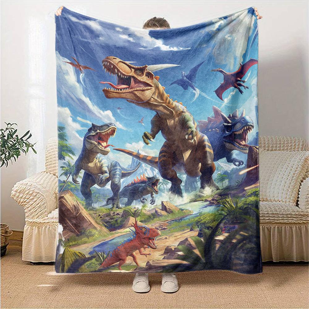 Jurassic Dinosaur Prehistoric Scene Print Fleece Blanket Soft Cozy Throw Blanket for Sofa Couch Bed Animal Lover Home Decor