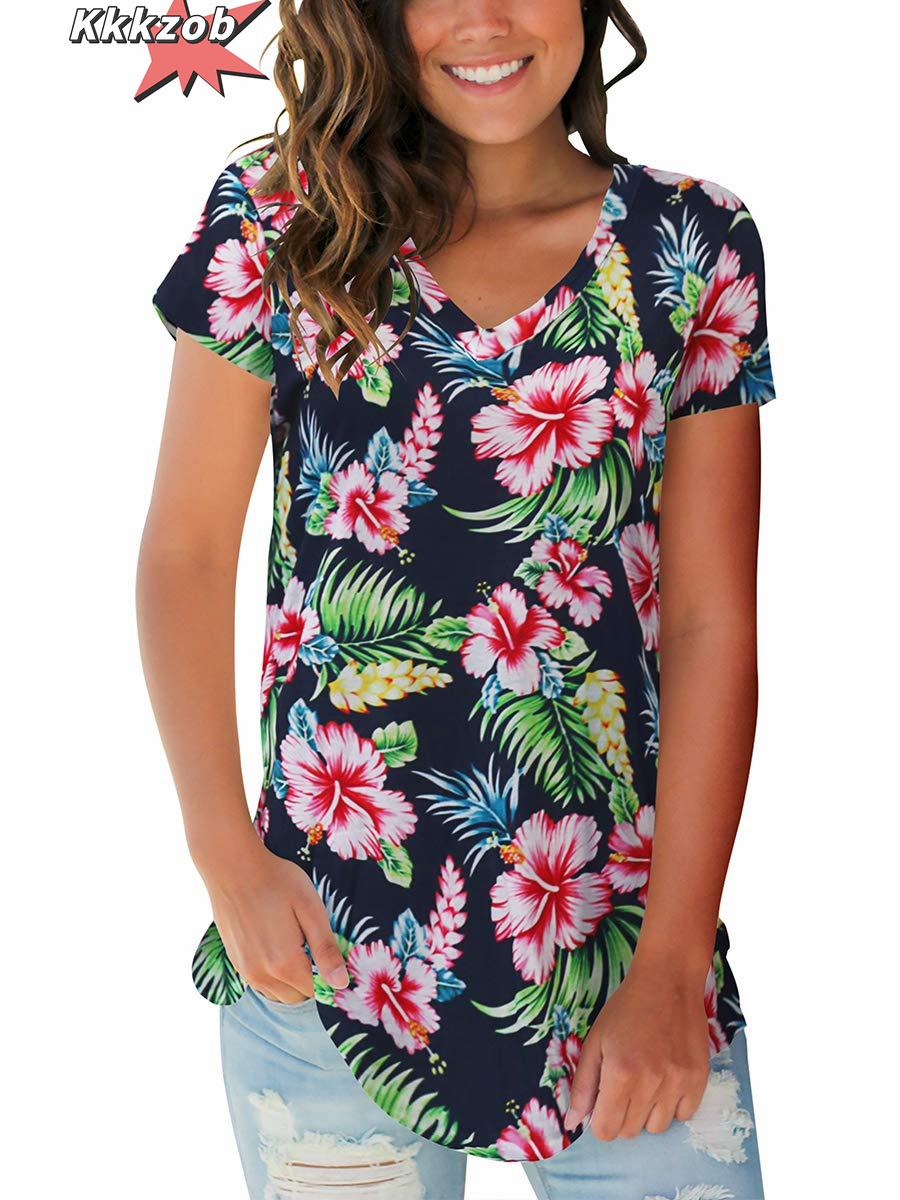 

Топ с цветочным принтом и большим размером, женская трендовая одежда, модная рубашка с коротким рукавом, новинка 2024 года, женская футболка, блузка большого размера с V-образным вырезом 5XL