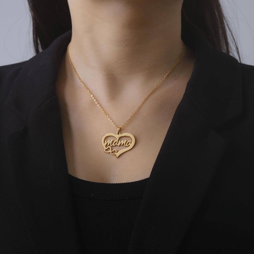 Lemegeton Mama Letter Necklace For Women Super Papa Mom Dad Pendant Stainless Steel Chain Choker Necklace Jewelry Mother's Day