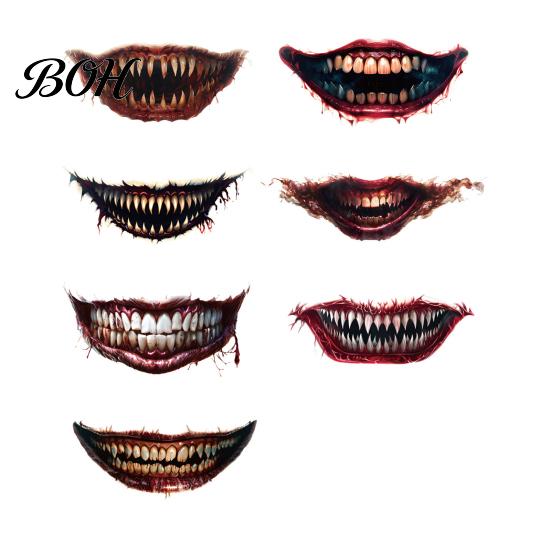 Temporary FX Makeup for Halloween 3Pcs Realistic Scary Mouth Tattoos Zombie Vampire Clown Party, Waterproof Horror Decals Adults, Stickers Cosplay