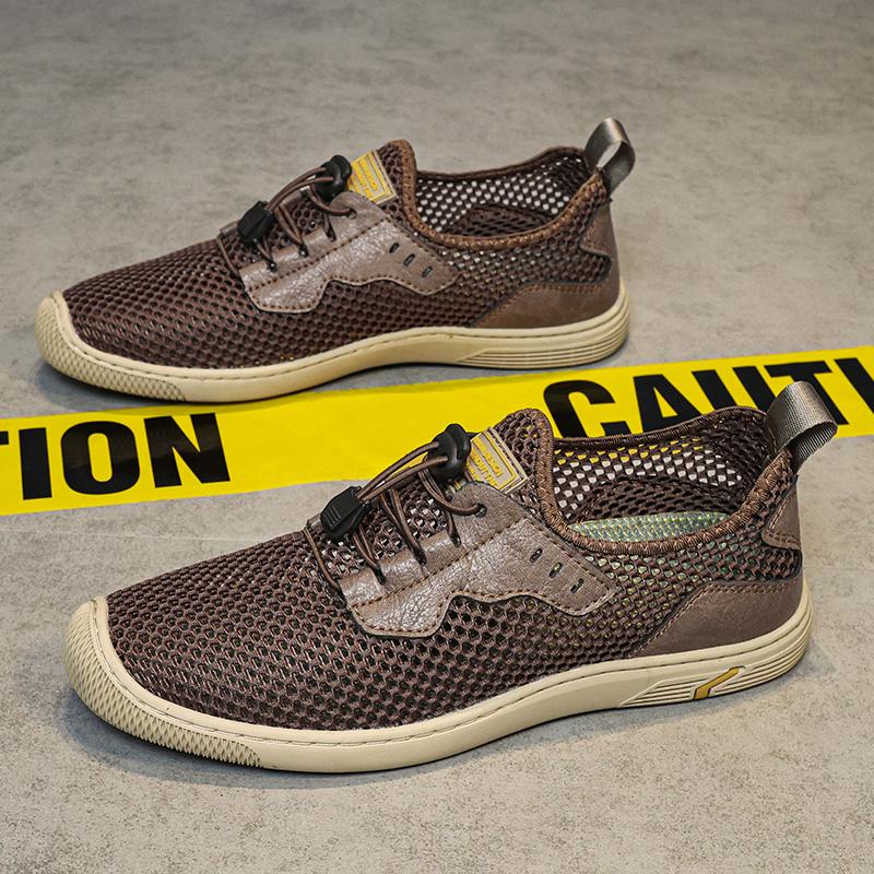 Fashion Men's Breathable Outdoor Flat Designer Shoes Fashion Hollow Out Non Slip Mesh fabric Shoes Comfort Lightweight Soft Bottom Shoes