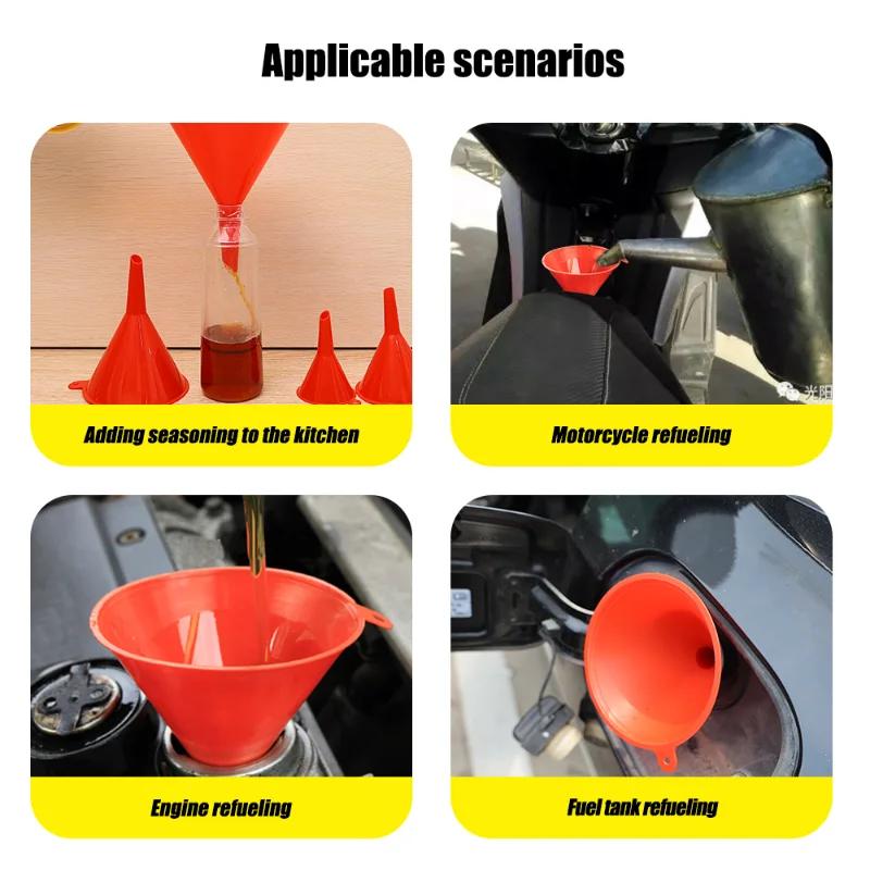 4/8pcs Red Plastic Funnel Set for Car Gasoline Engine Oiling Funnel Auto Home Kitchen Function Plastic Funnel Home Lab