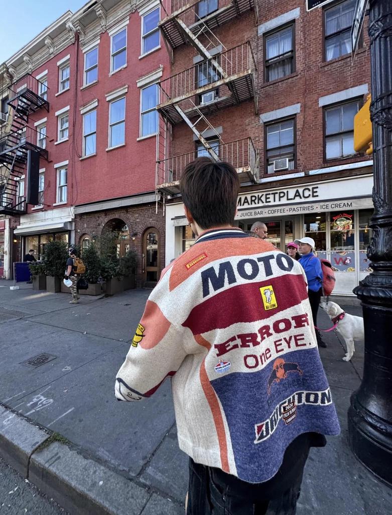 Heavyweight Men's Biker Racing Knit Cardigan Jacket