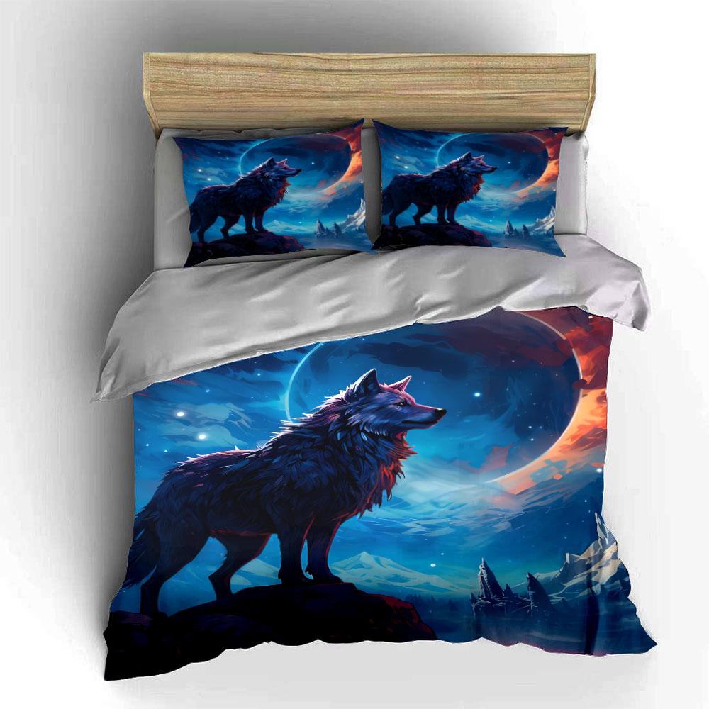 Wolf Art Three-Piece Set Soft Comfortable Duvet Cover Bedding Set Included 1*Duvet Cover & 2*Pillowcases, Gift