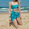 2024 Blue Tie-Dye Bandeau Bodycon Slimming Swimsuit: European & American Three-Piece Split Set